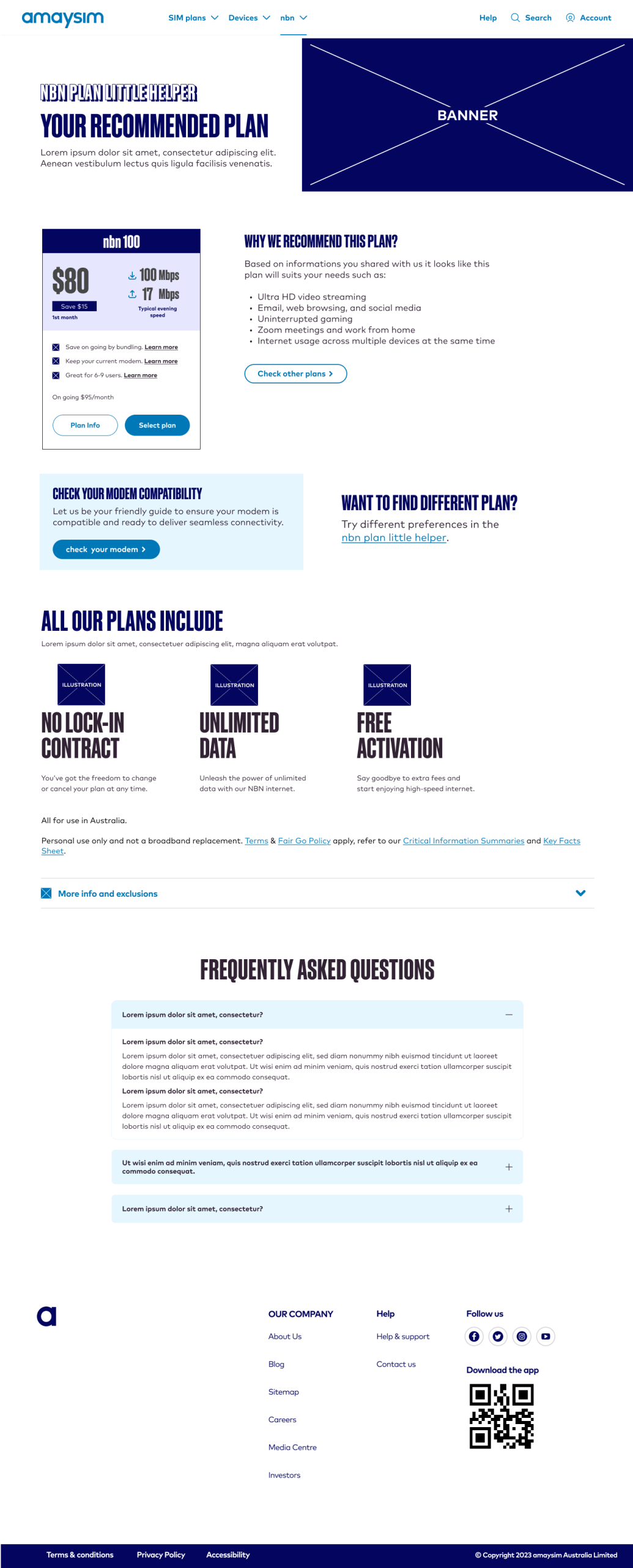 NBN plan recommendation page